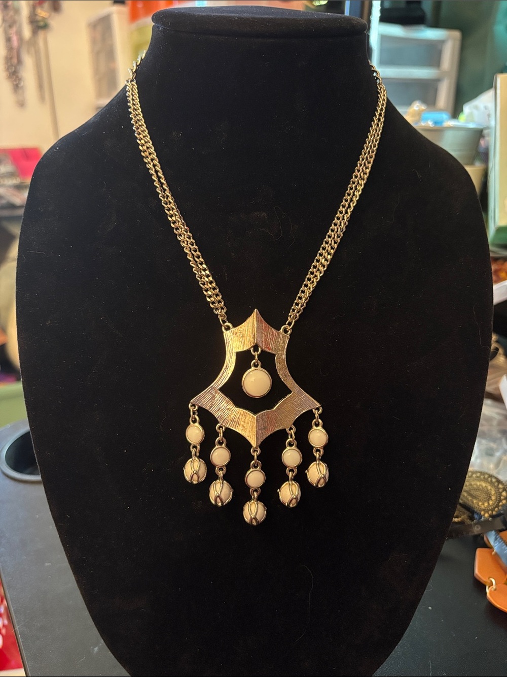 Silver-Tone Pendant Necklace with White Drops - Women Jewelry
